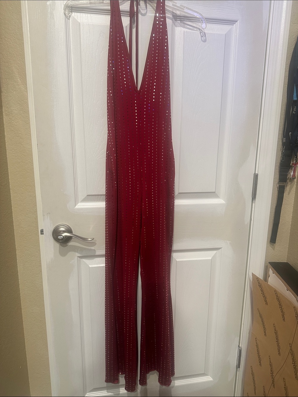 Red Deep/Maroon V Halter Jumpsuit with Stud Detail Never Worn Size Small